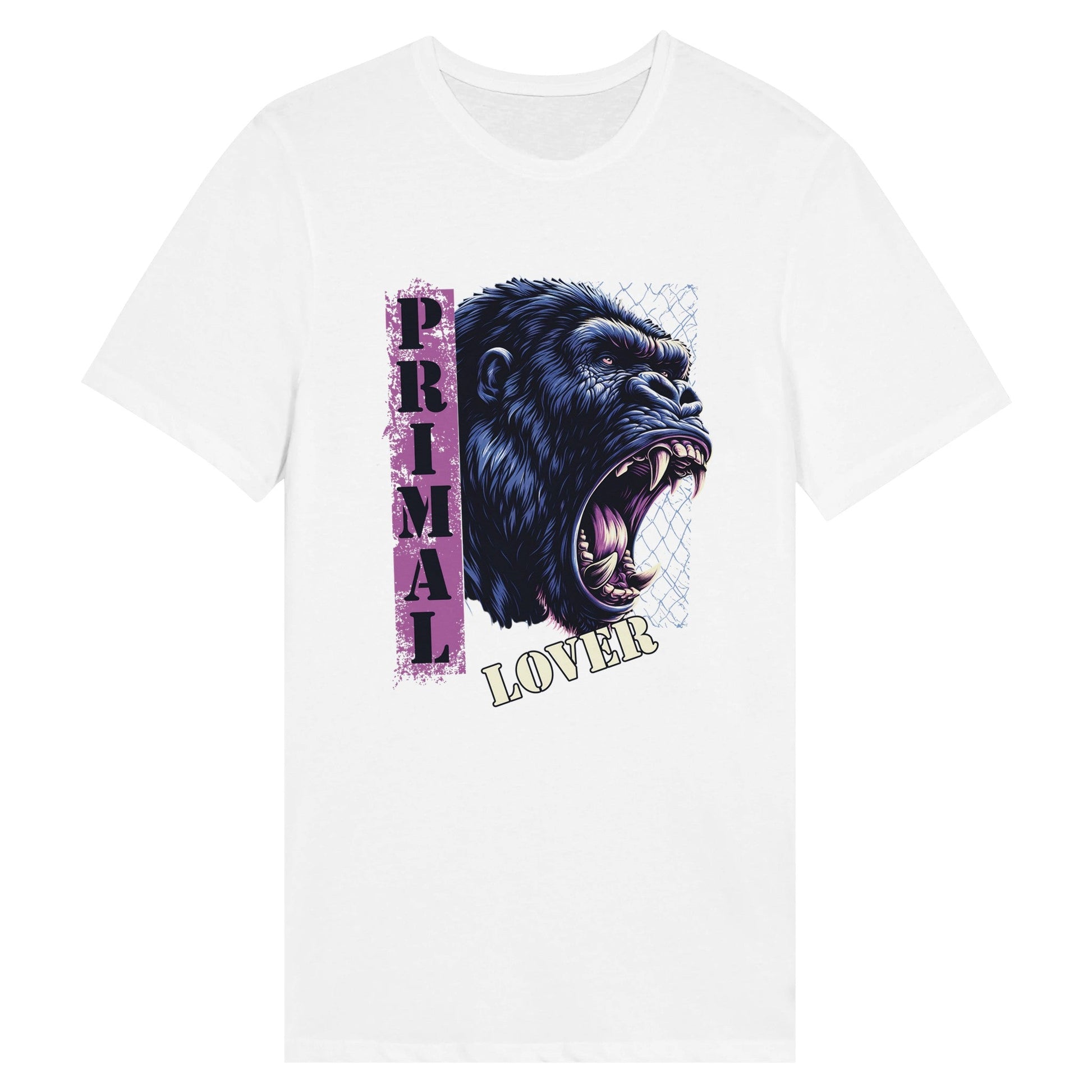 Polycotton unisex crewneck t-shirt white with primal lover design.