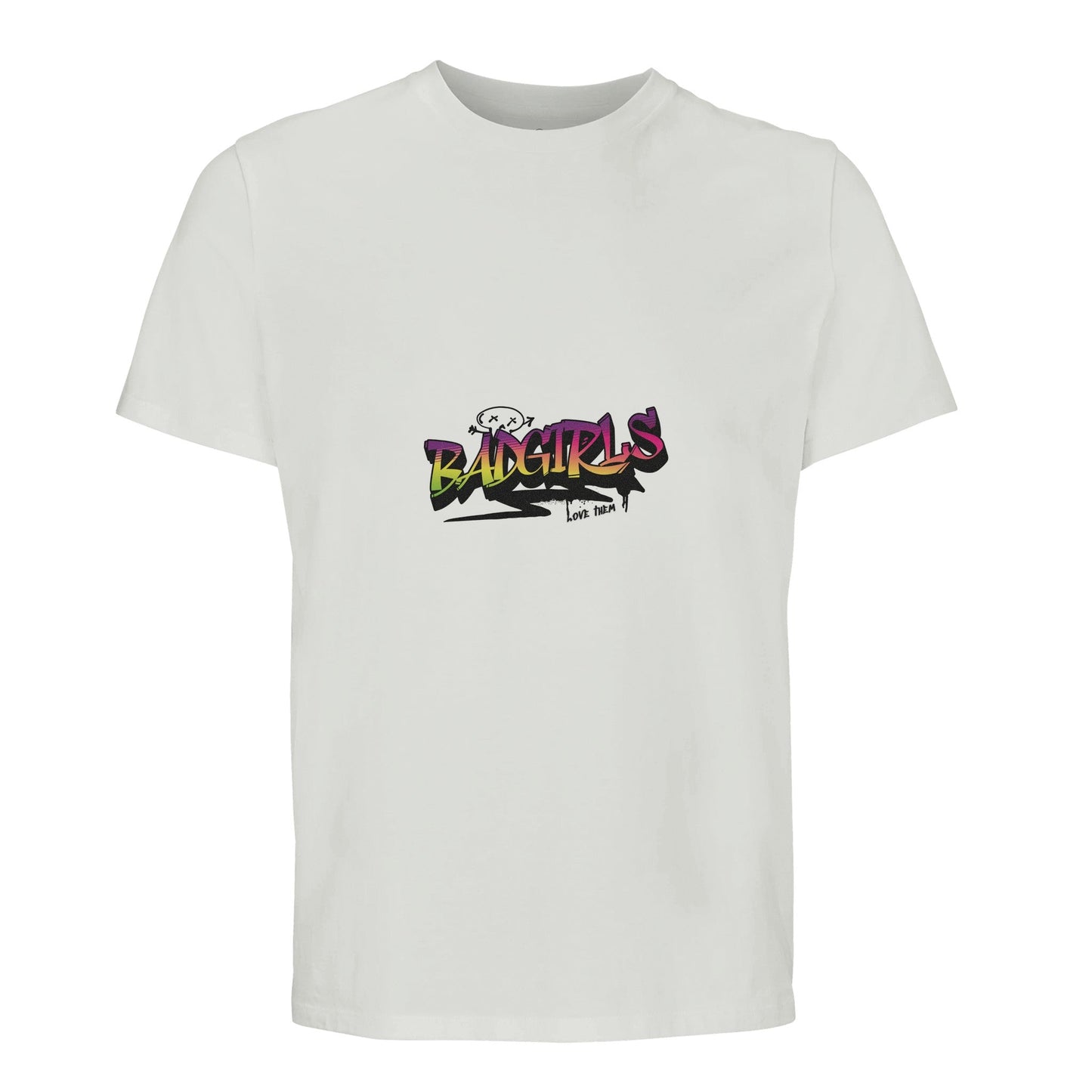 Unisex t-shirt with "Bad Girls" design made from organic in-conversion cotton.