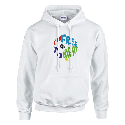 Classic unisex pullover hoodie with "I'm Free For Tonight" design, in a soft cotton-polyester blend, featuring a double-lined hood and front pouch pocket.