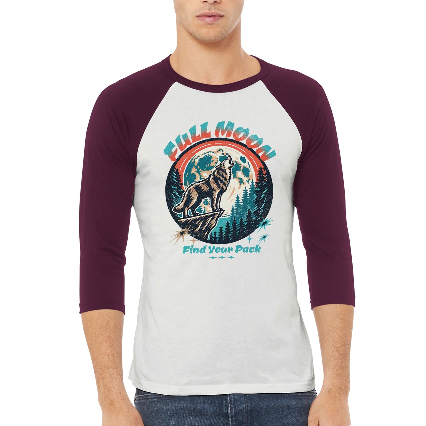 Unisex 3/4 sleeve Raglan T-shirt (full Moon)