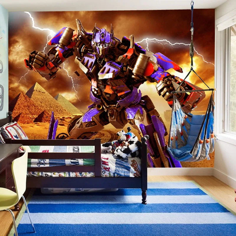 Custom Photo Mural Wallpaper 3D Cartoon Robot Kids Room Boys Bedroom Wall Decor