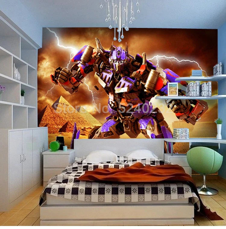 Custom Photo Mural Wallpaper 3D Cartoon Robot Kids Room Boys Bedroom Wall Decor