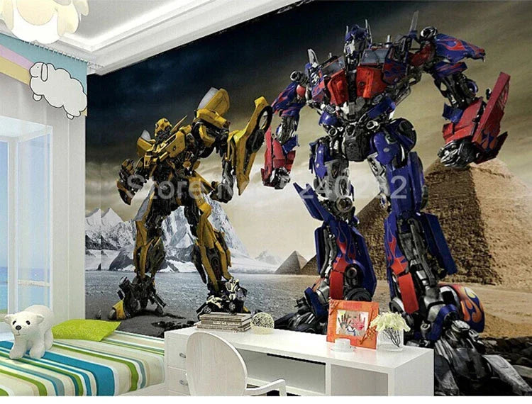 Custom Photo Mural Wallpaper 3D Cartoon Robot Kids Room Boys Bedroom Wall Decor