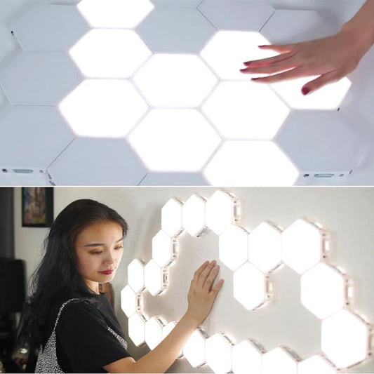 10pcs Quantum Lamp LED Modular Touch Sensor Sensitive Lighting in hexagonal arrangement.