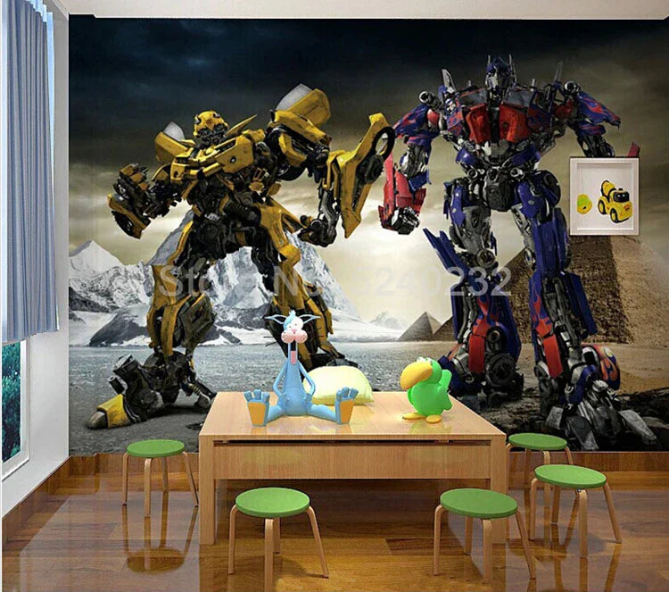 Custom Photo Mural Wallpaper 3D Cartoon Robot Kids Room Boys Bedroom Wall Decor