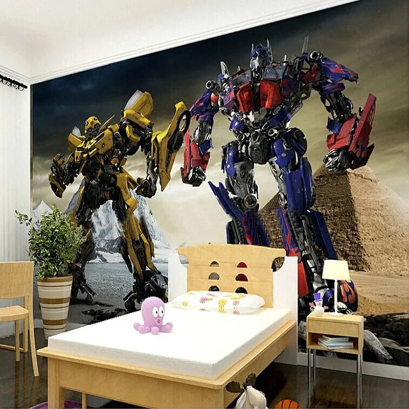 Custom Photo Mural Wallpaper 3D Cartoon Robot Kids Room Boys Bedroom Wall Decor