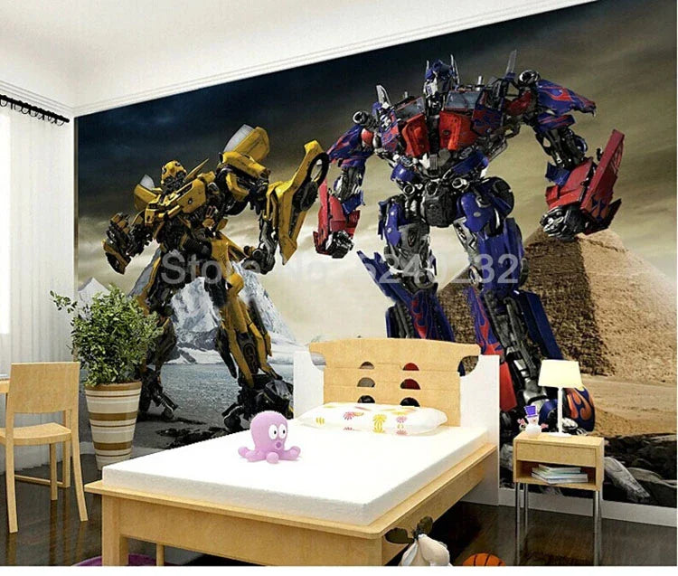 Custom Photo Mural Wallpaper 3D Cartoon Robot Kids Room Boys Bedroom Wall Decor