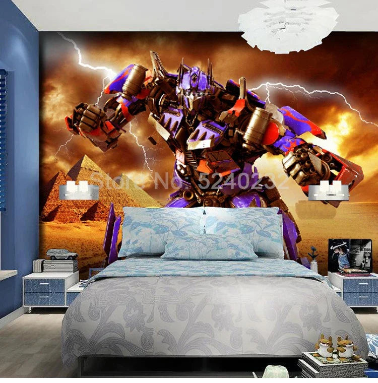 Custom Photo Mural Wallpaper 3D Cartoon Robot Kids Room Boys Bedroom Wall Decor