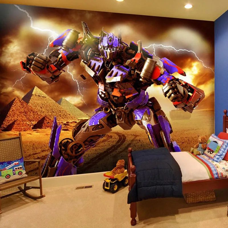 Custom Photo Mural Wallpaper 3D Cartoon Robot Kids Room Boys Bedroom Wall Decor