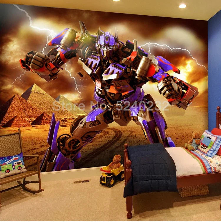 Custom Photo Mural Wallpaper 3D Cartoon Robot Kids Room Boys Bedroom Wall Decor