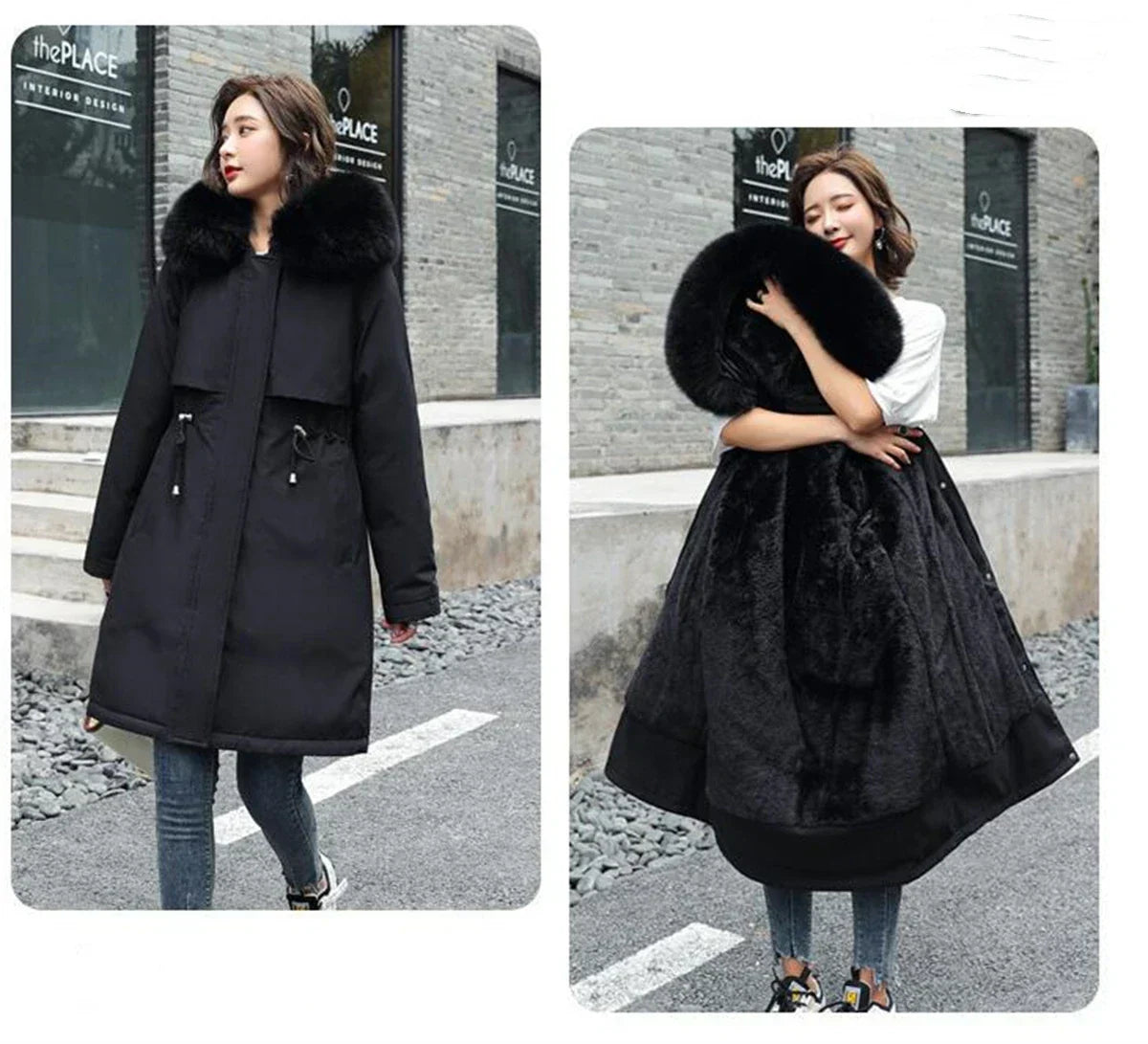 Winter Parka Jacket For Women 2024 New Long Sleeve Clothes Fashion Hooded Fur Collar Coat Thick Warm Casual Medium Length Coats