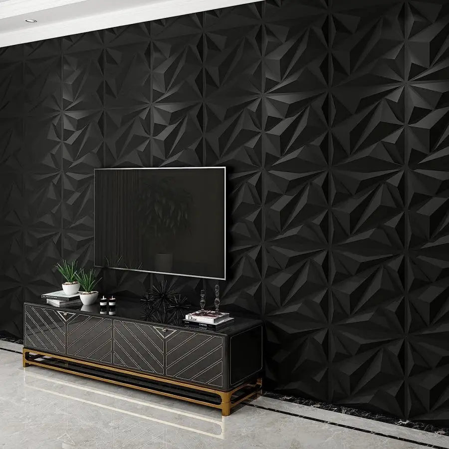 12pcs 3D wall panels for indoor wall decoration,PVC pattern for living room hall bedroom hotel office,black,30.48 cm x 30.48 cm