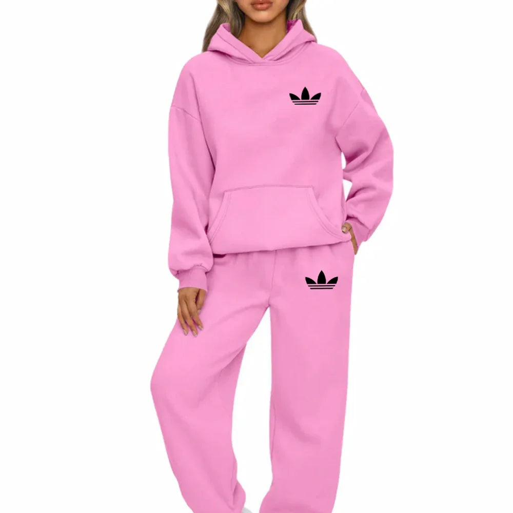 women's 2-piece print sports suit sportswear jogging suit women's hooded sportswear suit clothes hoodie+sweatpants