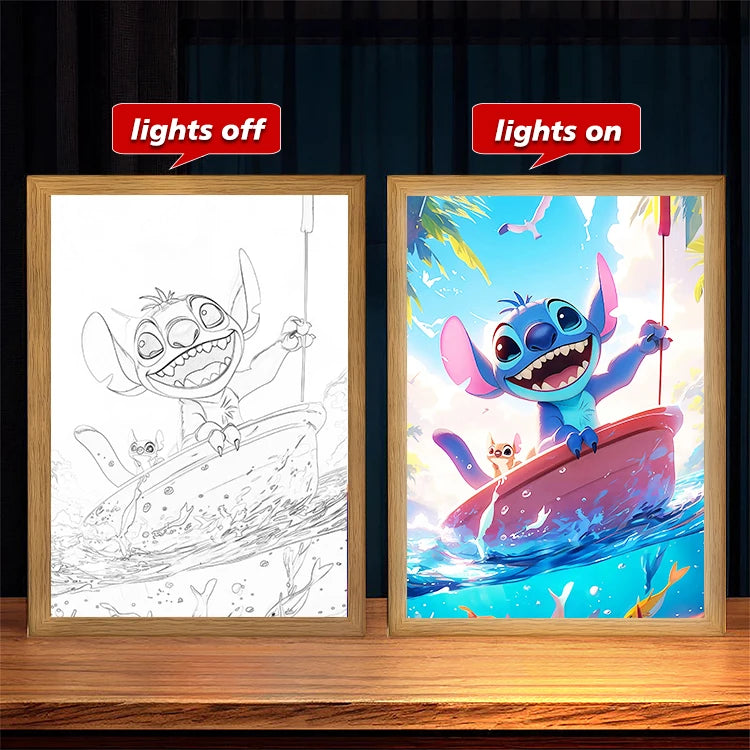 Anime Lamps Stitch Light Painting Photo Frame Led Night Light Child Room Wall Bedside Table Decorate Christmas Gifts Moon Lamp