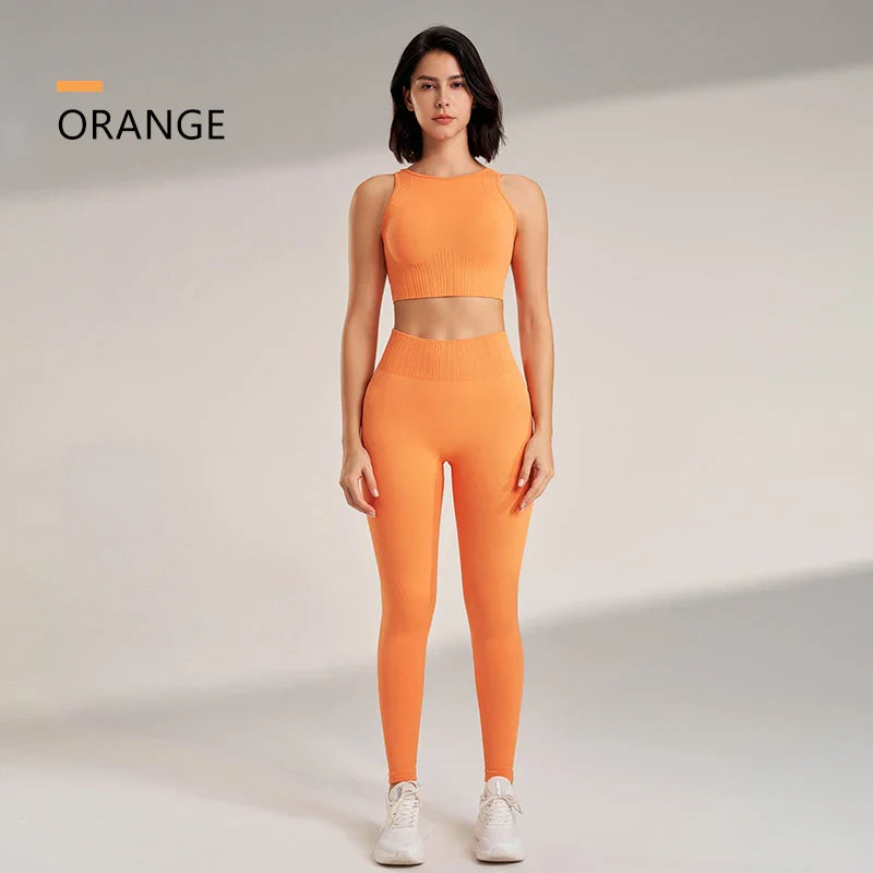 Set di abbigliamento yoga da donna, leggings a vita alta e top, due pezzi, abbigliamento fitness senza cuciture, biancheria intima per allenamento fitness