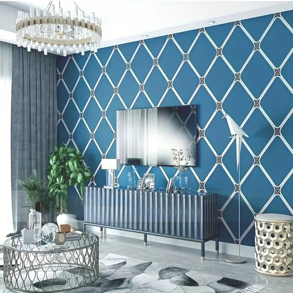 Self-adhesive Wallpaper Blue Geometric Contact Paper Waterproof Removable Room Kitchen Bedroom Furniture Renovation Wallpaper