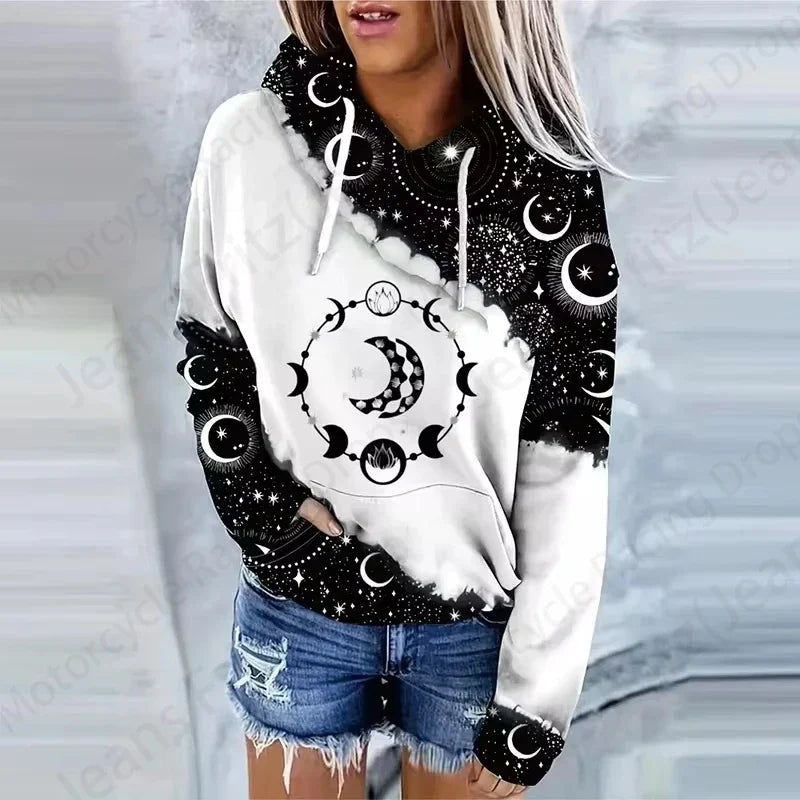 🌙☀️ Moon & Sun 3D Print Drawstring Hoodie – Oversized, Cozy & Stylish!