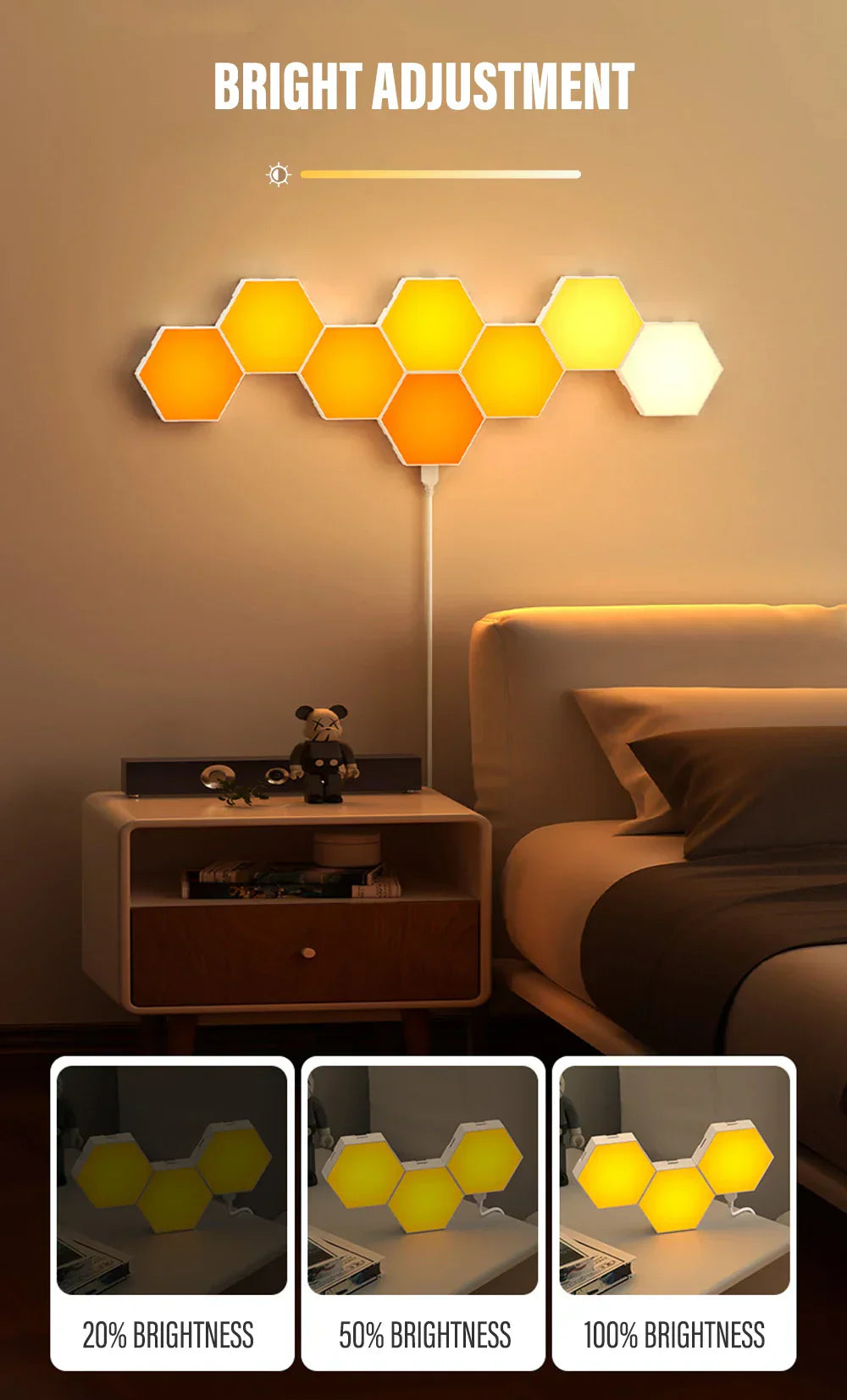 RGB Intelligent Hexagonal Wall Lamp Color-changing Ambient Night Light DYI Shape Music Rhythm APP Control For Game Room Bedroom