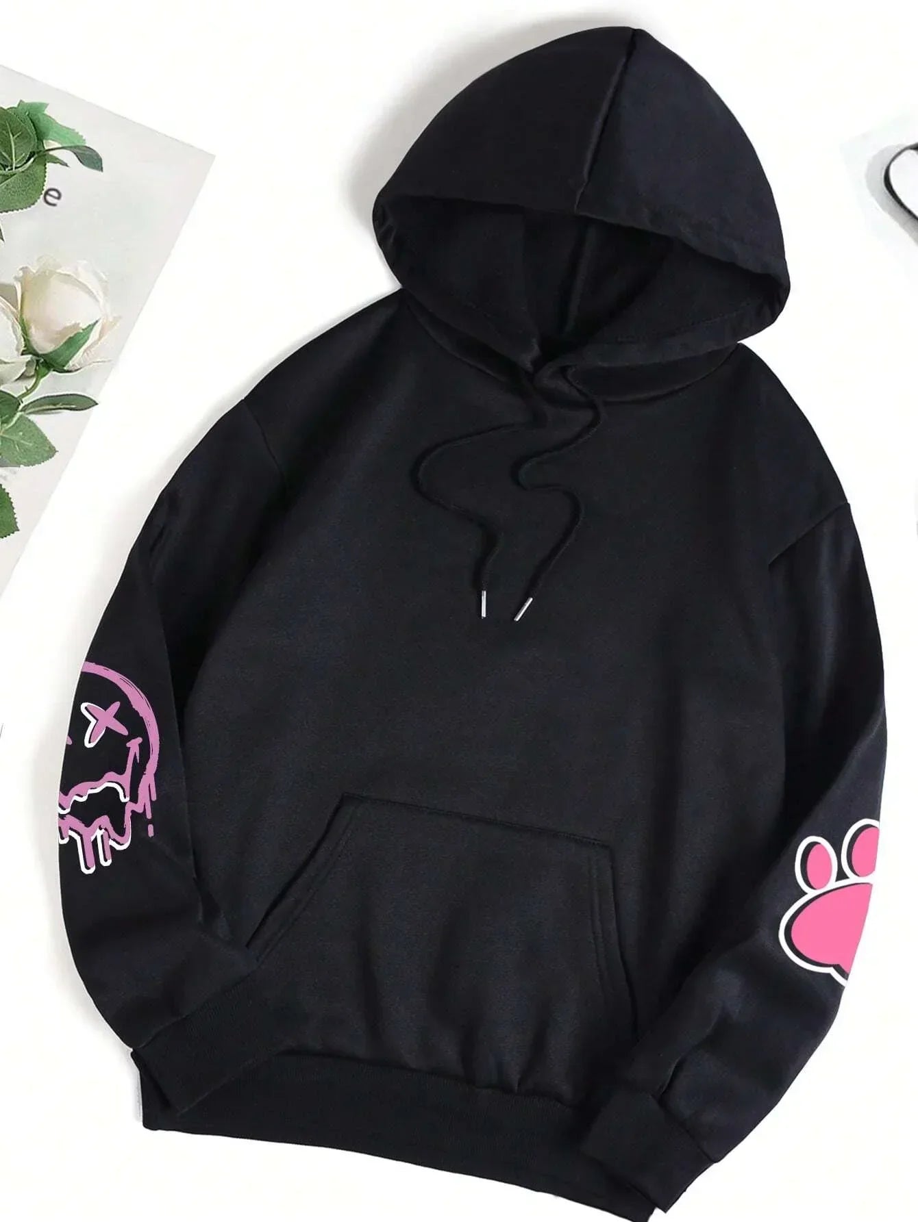 Casual Women Hoodies Good Cartoons Pink Rabbit Cute Printing Pullovers 