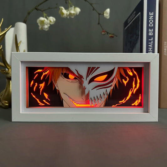 Anime Led Light Bach Lampada per la decorazione della stanza Carta tagliata Shadow Box Regalo di compleanno Luce notturna da comodino Manga Light Box Ichigo Kurosaki