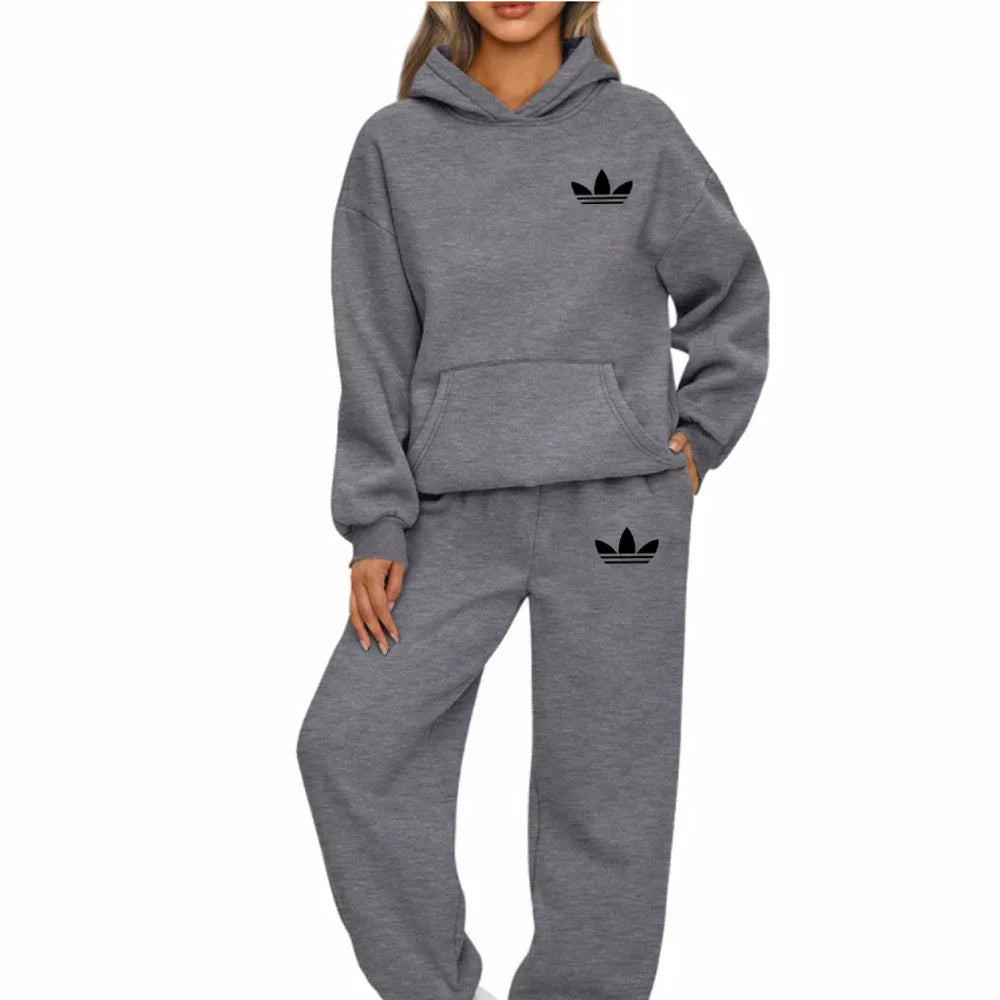 women's 2-piece print sports suit sportswear jogging suit women's hooded sportswear suit clothes hoodie+sweatpants