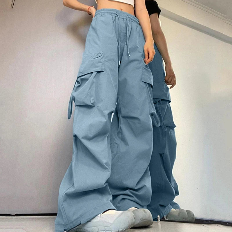 Pantaloni cargo Y2K da donna, pantaloni da tuta larghi oversize, stile streetwear, pantaloni da jogging Harajuku con grandi tasche, pantaloni sportivi larghi a vita alta