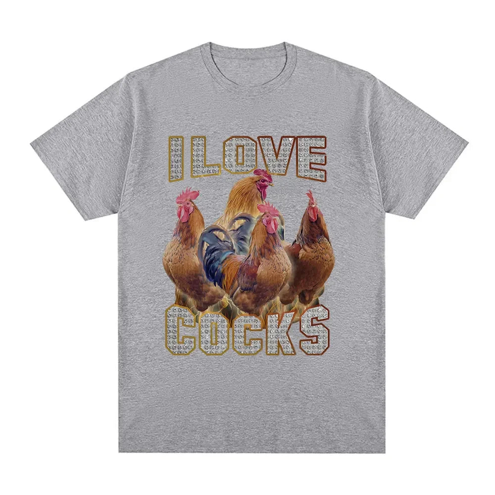 I Love Cocks' Rooster Meme T-Shirt for Chicken Lovers