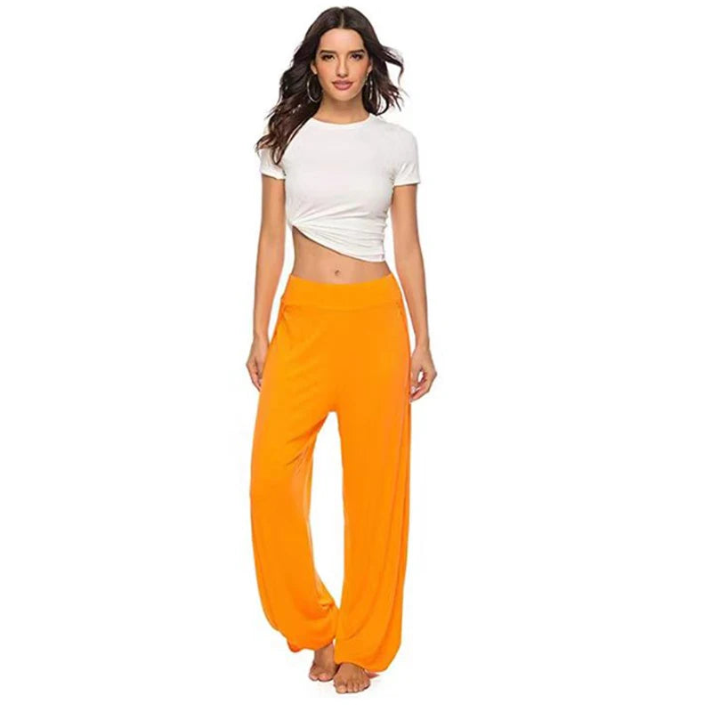 Women Clothing Yoga High Elastic Waisted Slit Wide Leg Haren Pants Gym