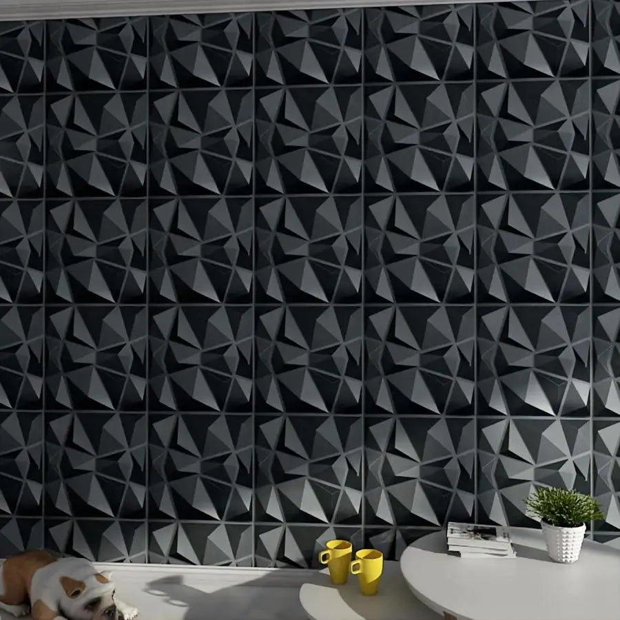 12pcs 3D wall panels for indoor wall decoration,PVC pattern for living room hall bedroom hotel office,black,30.48 cm x 30.48 cm