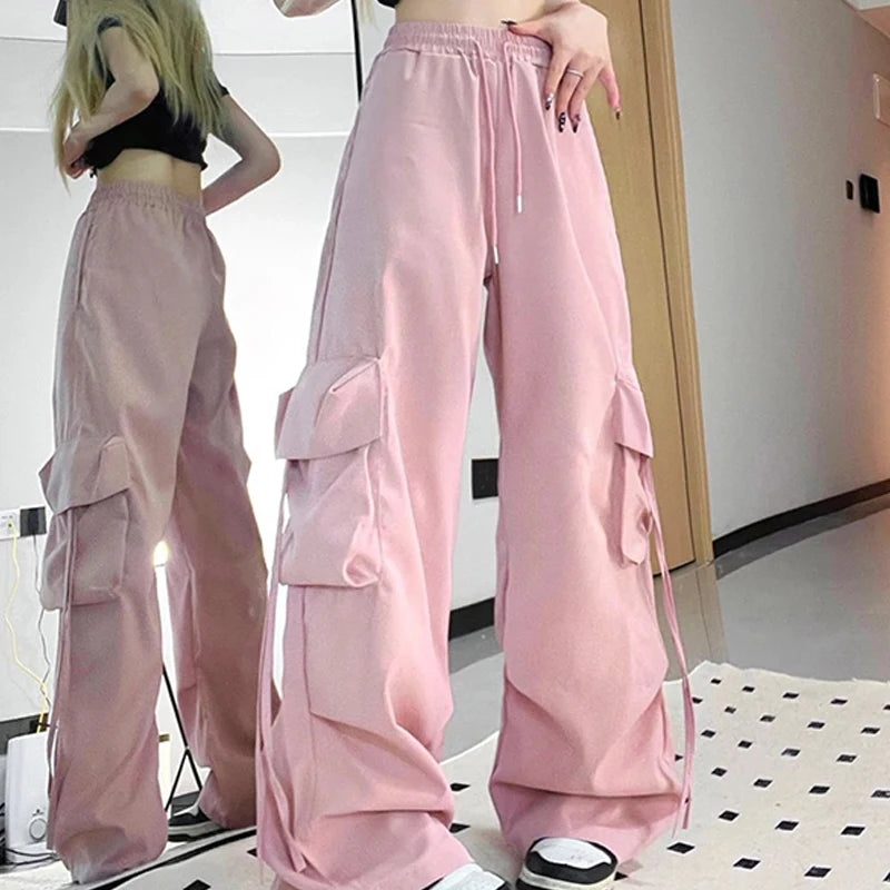 Y2K Cargo Pants Women Streetwear Oversized Wide Leg Sweatpants Harajuk