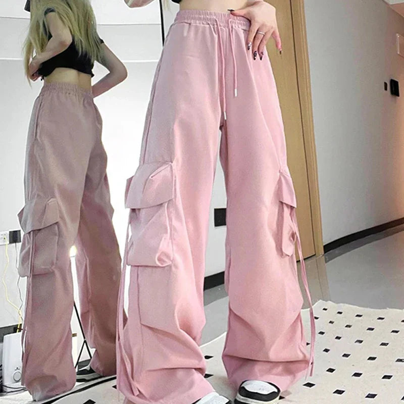 Pantaloni cargo Y2K da donna, pantaloni da tuta larghi oversize, stile streetwear, pantaloni da jogging Harajuku con grandi tasche, pantaloni sportivi larghi a vita alta