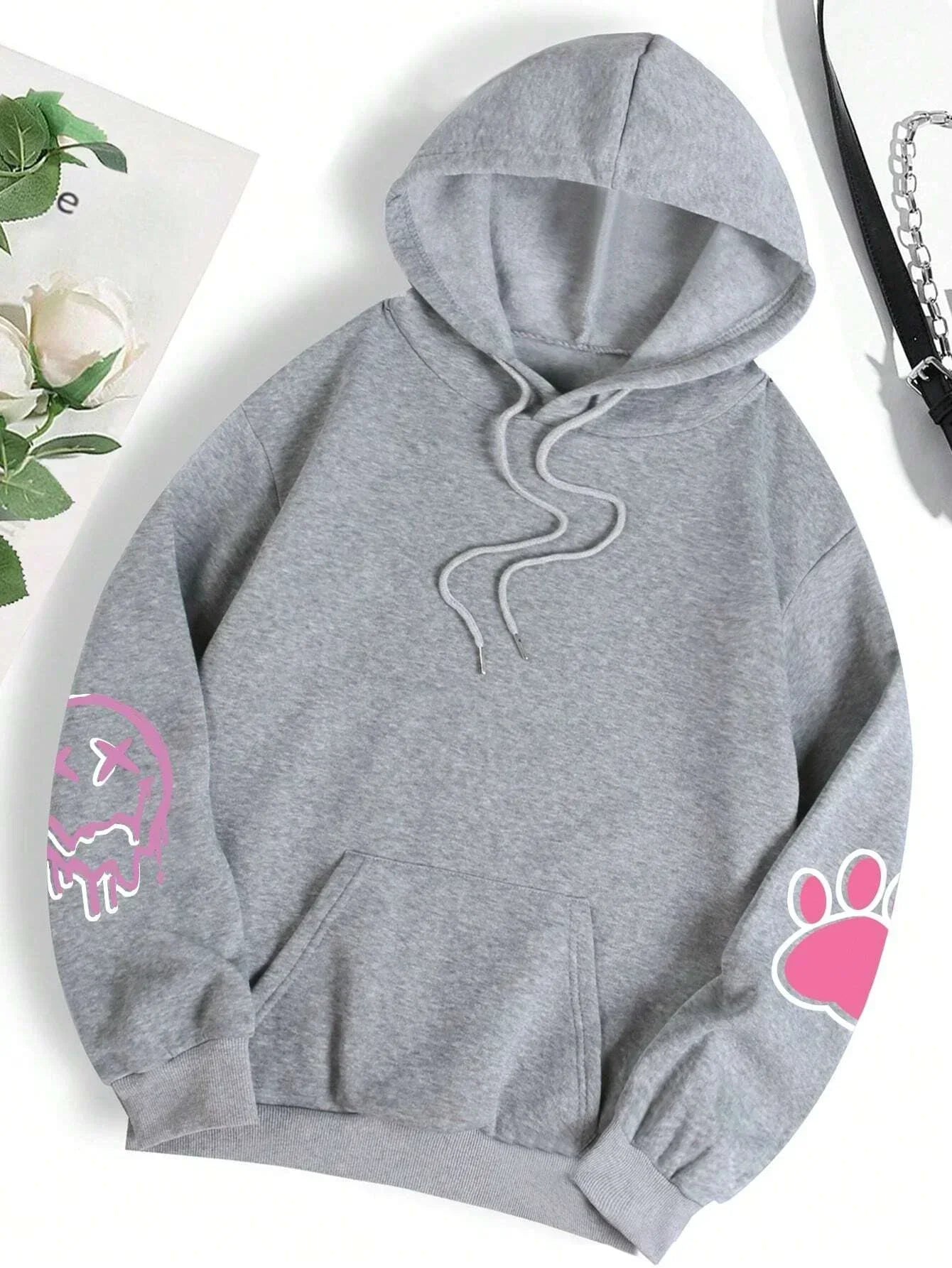 Casual Women Hoodies Good Cartoons Pink Rabbit Cute Printing Pullovers 