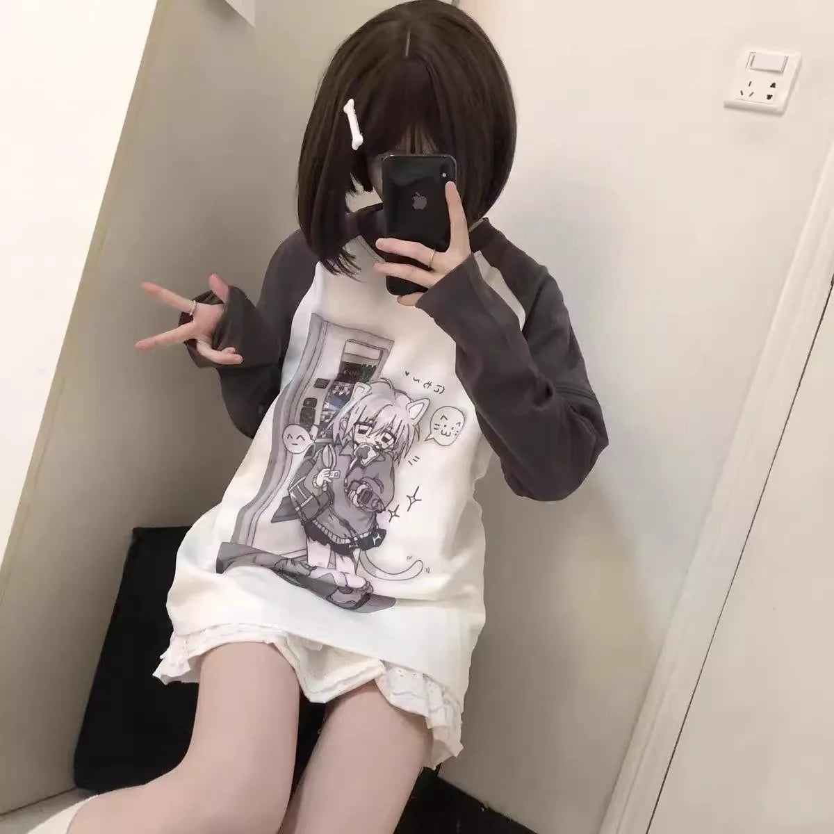 Japanische Frauenkleidung mit abnehmbaren Ärmeln T-Shirts kurze Langarm Damenkleidung 2000er Sommer Frühling Kawaii y2k Kleidung