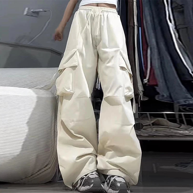 Pantaloni cargo Y2K da donna, pantaloni da tuta larghi oversize, stile streetwear, pantaloni da jogging Harajuku con grandi tasche, pantaloni sportivi larghi a vita alta