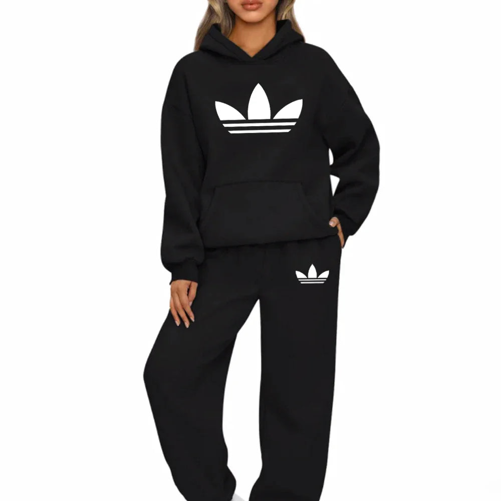 women's 2-piece print sports suit sportswear jogging suit women's hooded sportswear suit clothes hoodie+sweatpants