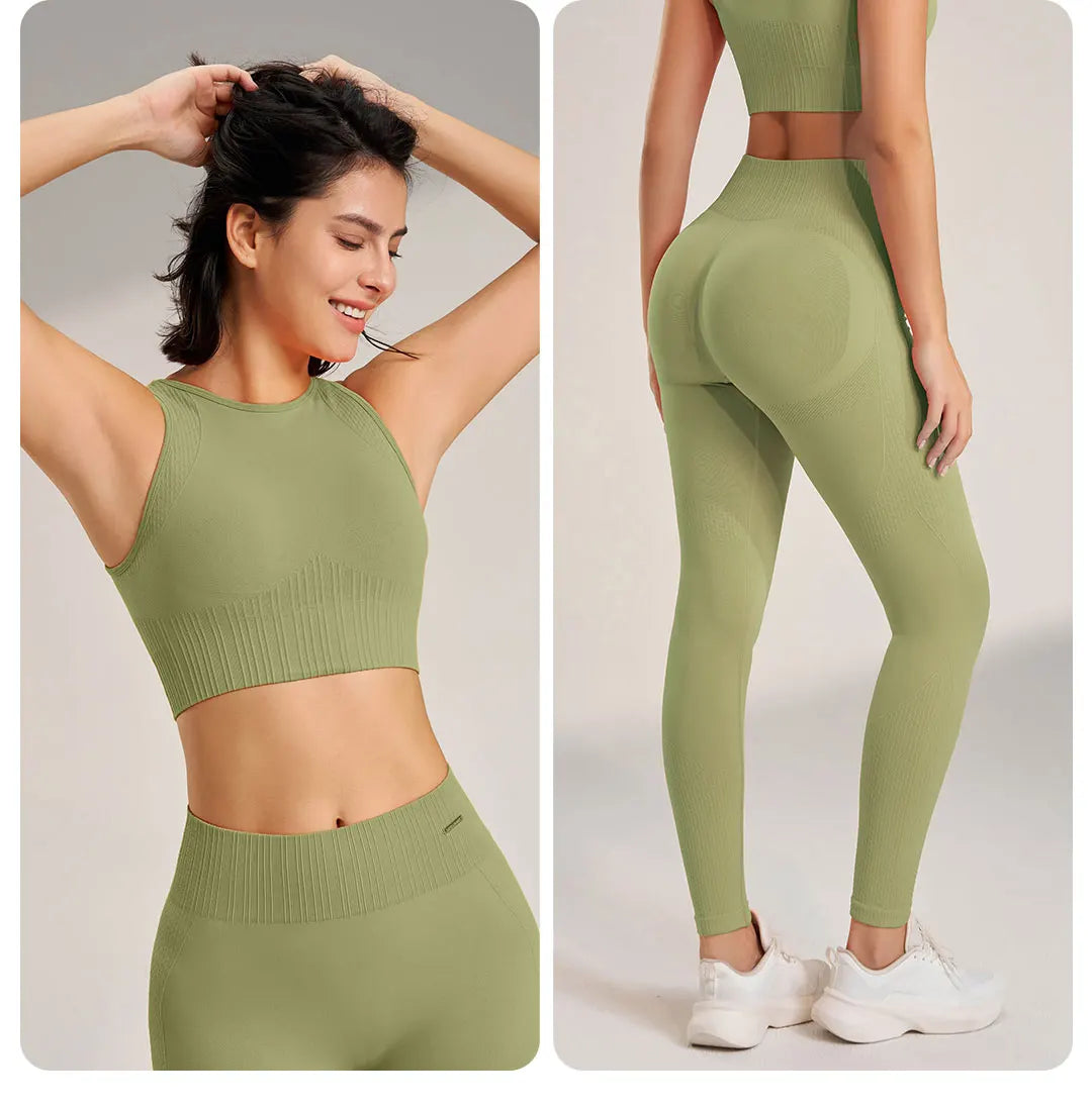 Yoga-Bekleidungsset für Damen, Leggings mit hoher Taille und Oberteil, zweiteilig, nahtlos, Fitness-Trainingskleidung, Fitness-Workout-Unterwäsche