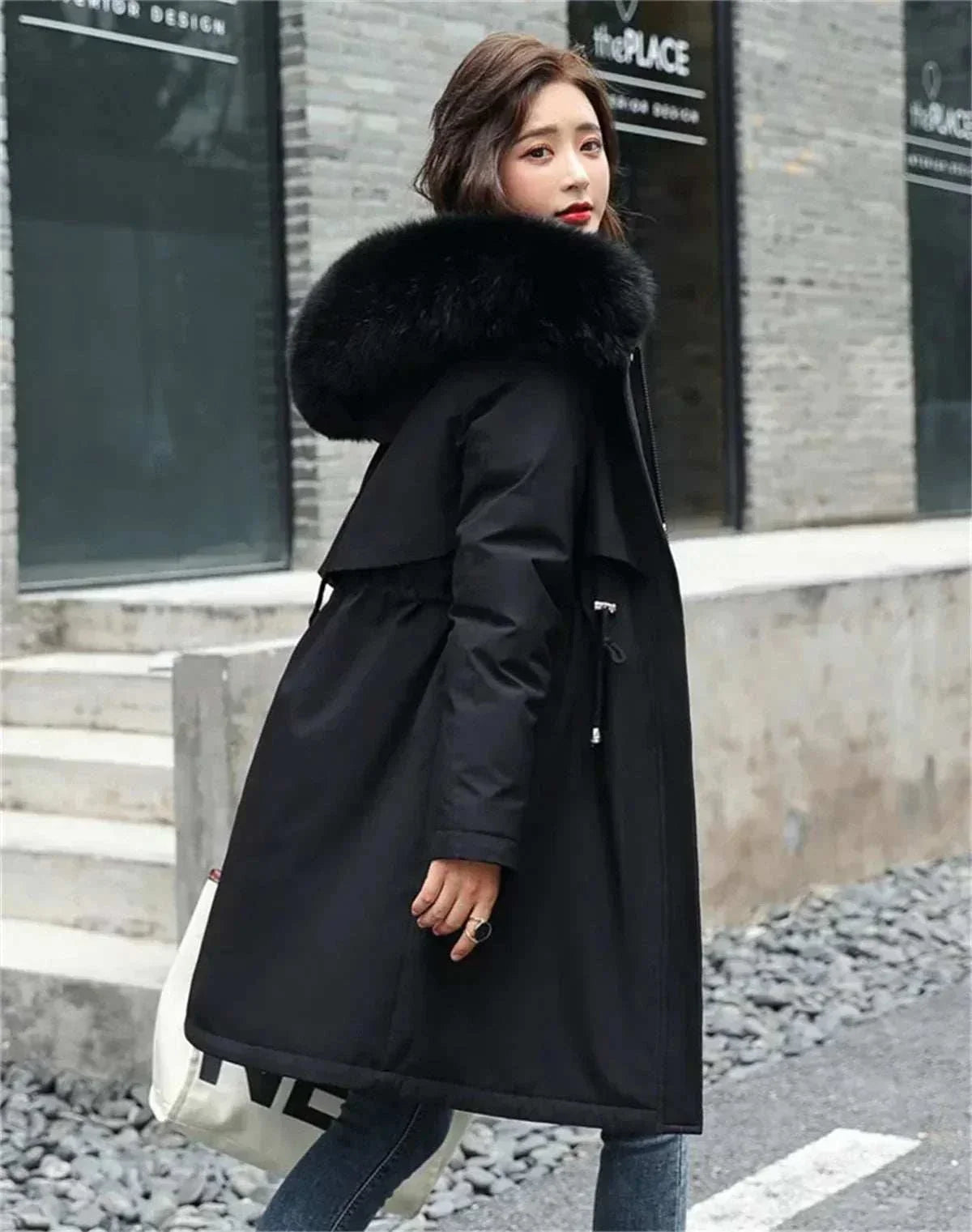 Winter Parka Jacket For Women 2024 New Long Sleeve Clothes Fashion Hooded Fur Collar Coat Thick Warm Casual Medium Length Coats