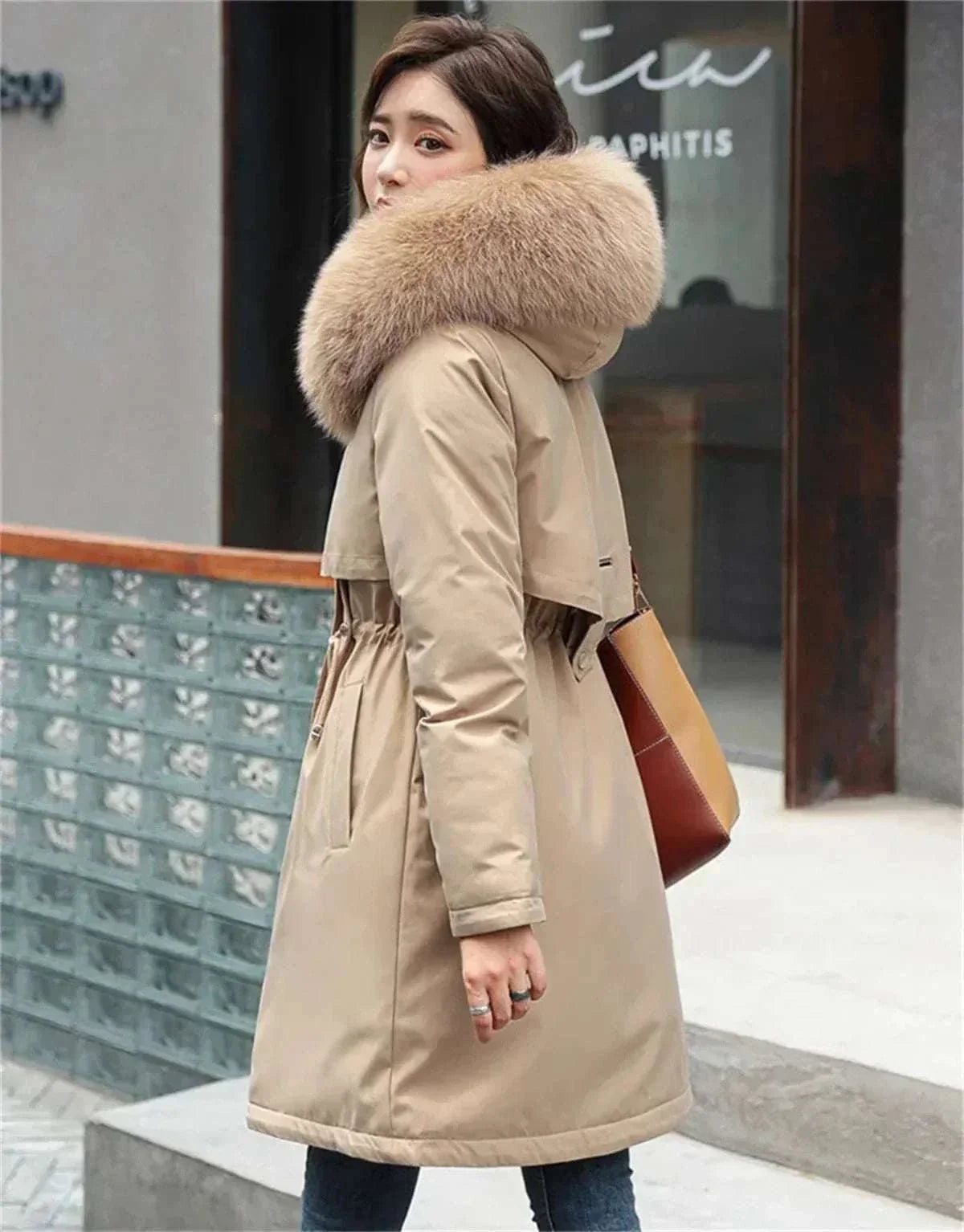 Winter Parka Jacket For Women 2024 New Long Sleeve Clothes Fashion Hooded Fur Collar Coat Thick Warm Casual Medium Length Coats