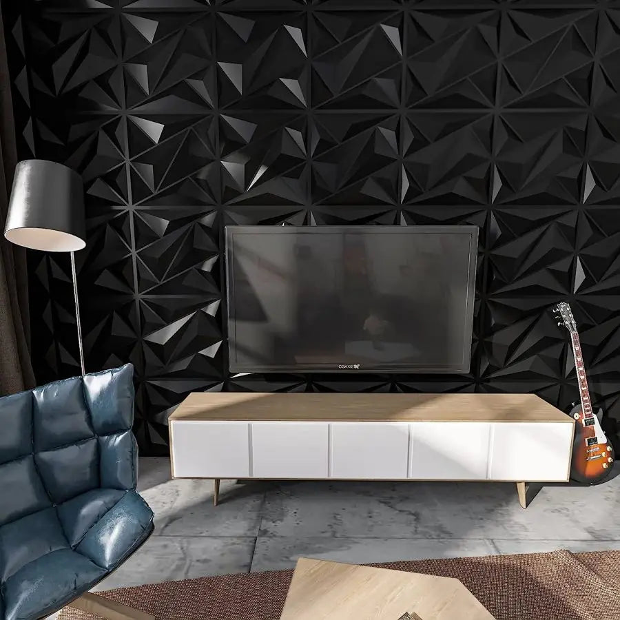 12pcs 3D wall panels for indoor wall decoration,PVC pattern for living room hall bedroom hotel office,black,30.48 cm x 30.48 cm