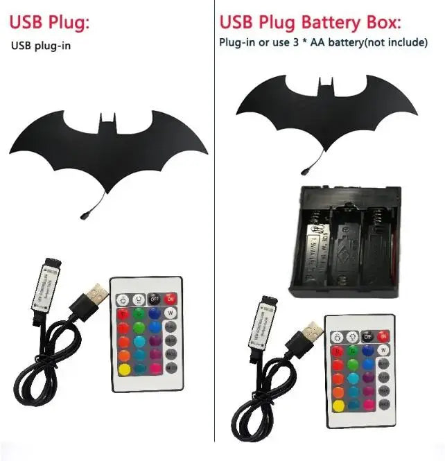 Batmanes Night Light Cool Remote Control Multi Color 3D Creative Bat Atmosphere Home Decoration Bedroom Wall Hanging Lamp