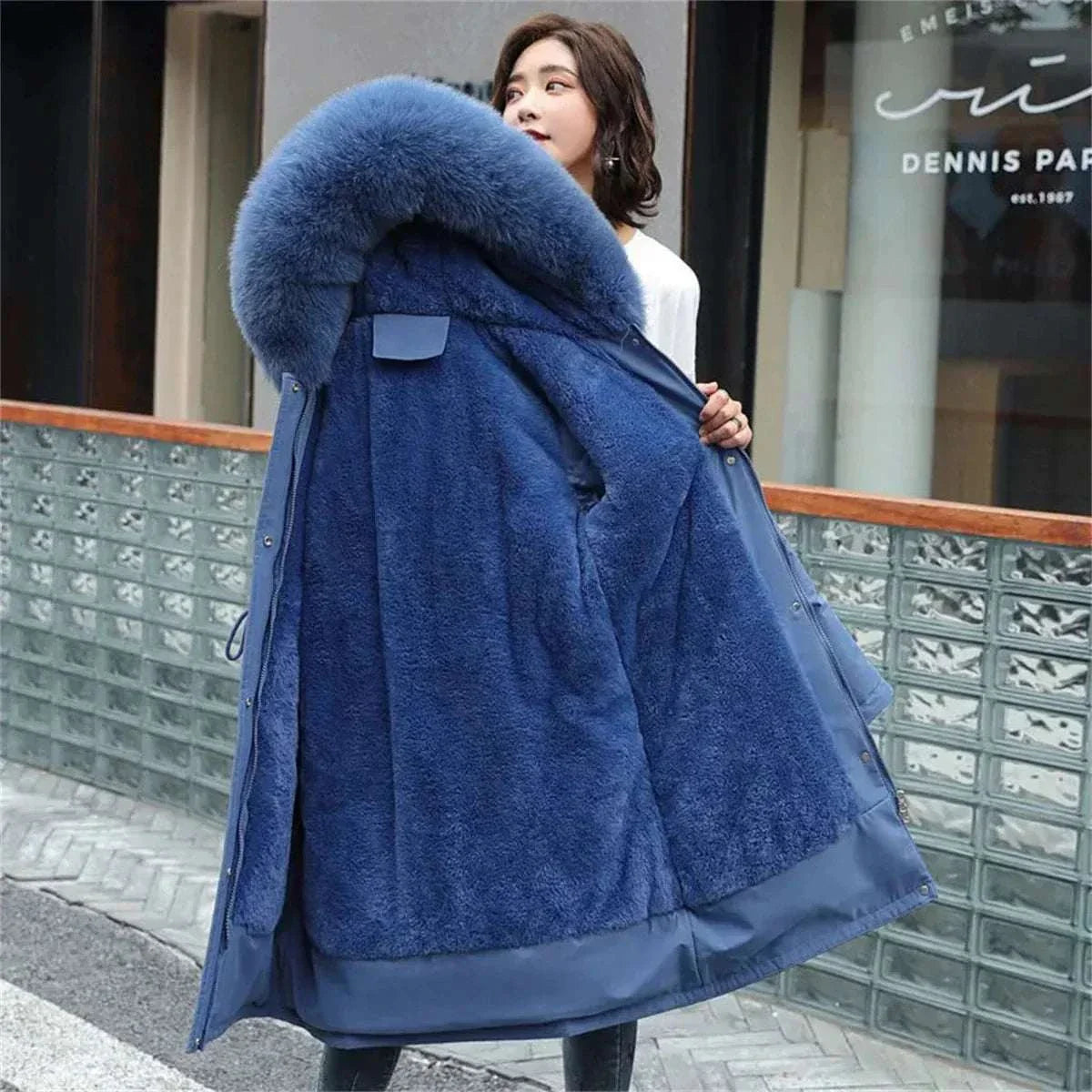 Winter Parka Jacket For Women 2024 New Long Sleeve Clothes Fashion Hooded Fur Collar Coat Thick Warm Casual Medium Length Coats