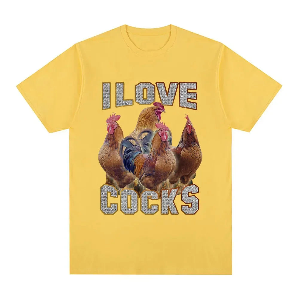 I Love Cocks' Rooster Meme T-Shirt for Chicken Lovers