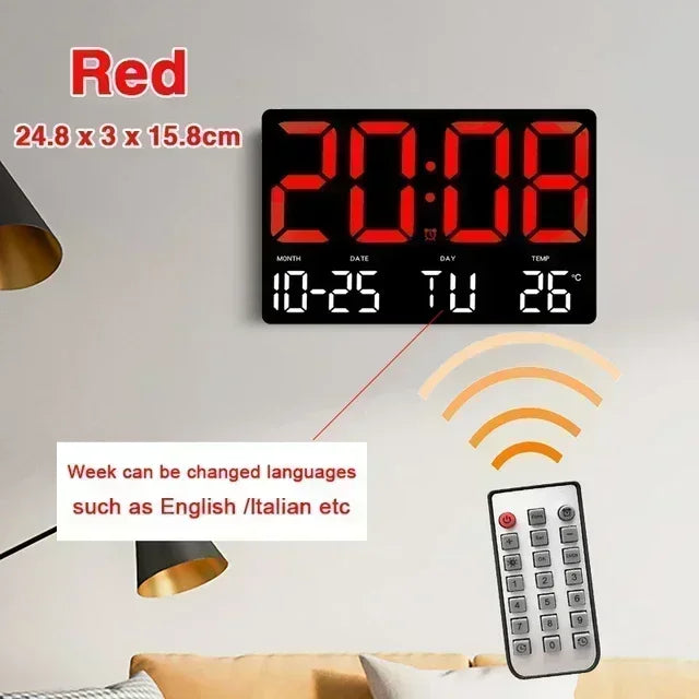 LED Digital Wall Clock Large Screen Temperature Date Day Display