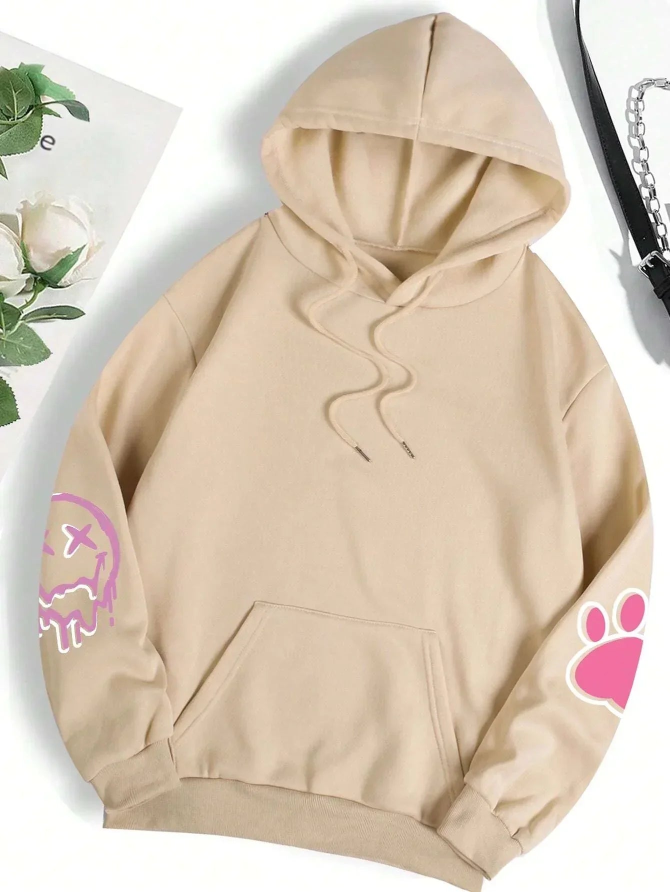 Casual Women Hoodies Good Cartoons Pink Rabbit Cute Printing Pullovers 