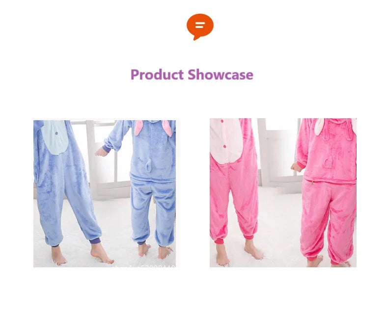 New Cartoon One-Piece Pajamas Men and Women Flannel Blue and Pink Anim