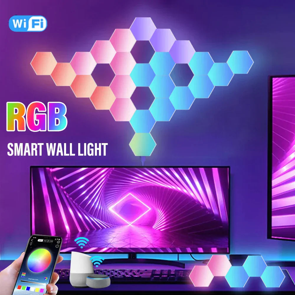 RGB Intelligent Hexagonal Wall Lamp Color-changing Ambient Night Light DYI Shape Music Rhythm APP Control For Game Room Bedroom