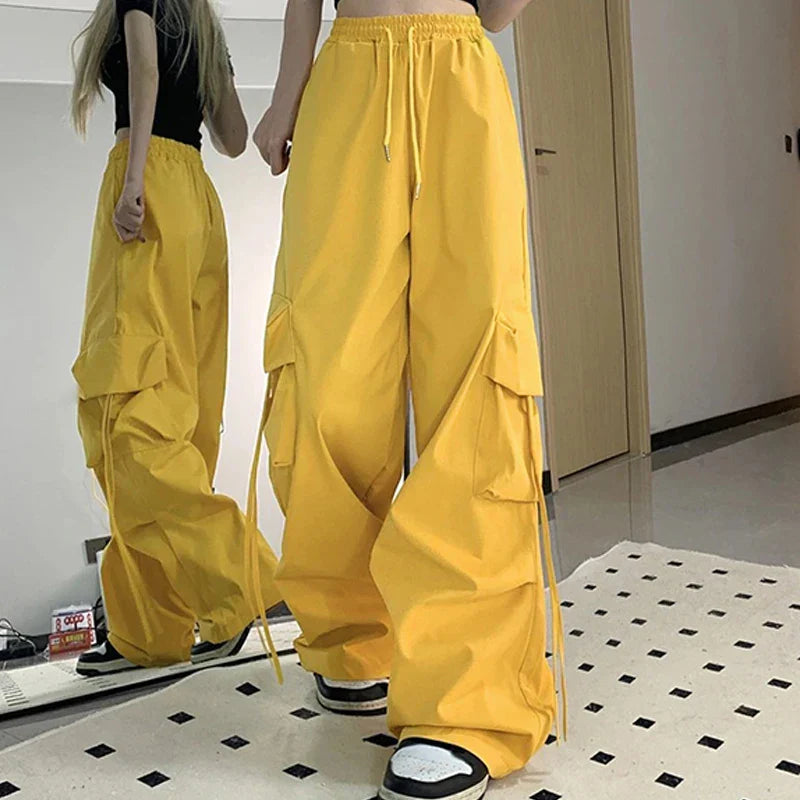 Pantaloni cargo Y2K da donna, pantaloni da tuta larghi oversize, stile streetwear, pantaloni da jogging Harajuku con grandi tasche, pantaloni sportivi larghi a vita alta