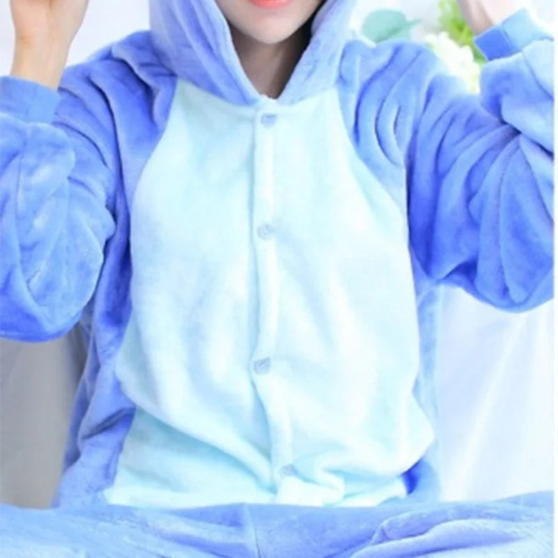 New Cartoon One-Piece Pajamas Men and Women Flannel Blue and Pink Animal One-Piece Pajamas Cosplay Clothing Home Clothing