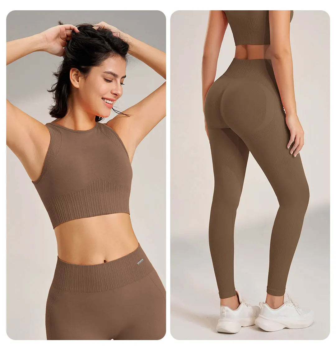 Set di abbigliamento yoga da donna, leggings a vita alta e top, due pezzi, abbigliamento fitness senza cuciture, biancheria intima per allenamento fitness