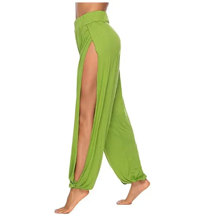 Women Clothing Yoga High Elastic Waisted Slit Wide Leg Haren Pants Gym